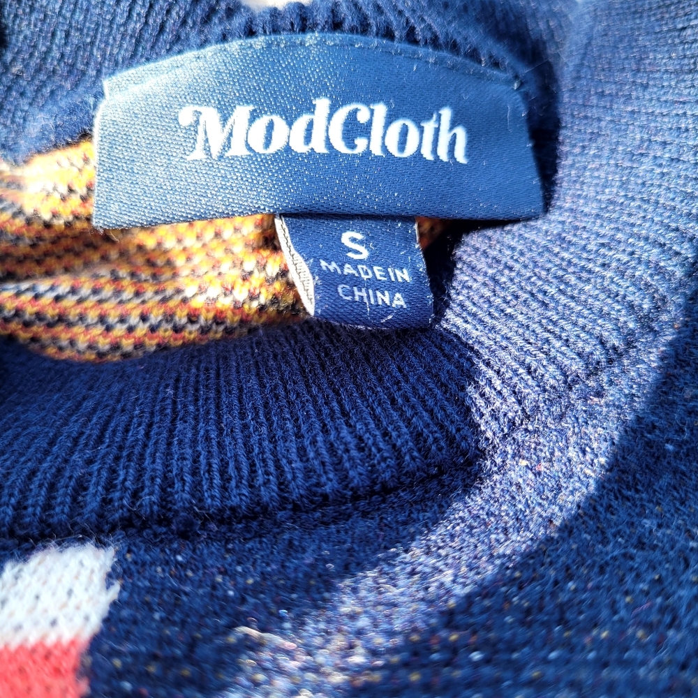 MODCLOTH Candy Corn Intarsia Navy Blue Sweater - Picture 2 of 2